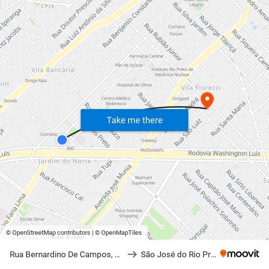 Rua Bernardino De Campos, 4671 to São José do Rio Preto map