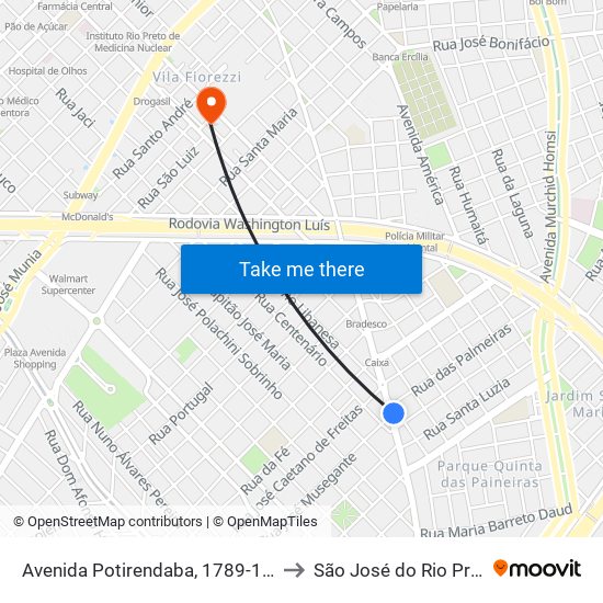 Avenida Potirendaba, 1789-1791 to São José do Rio Preto map