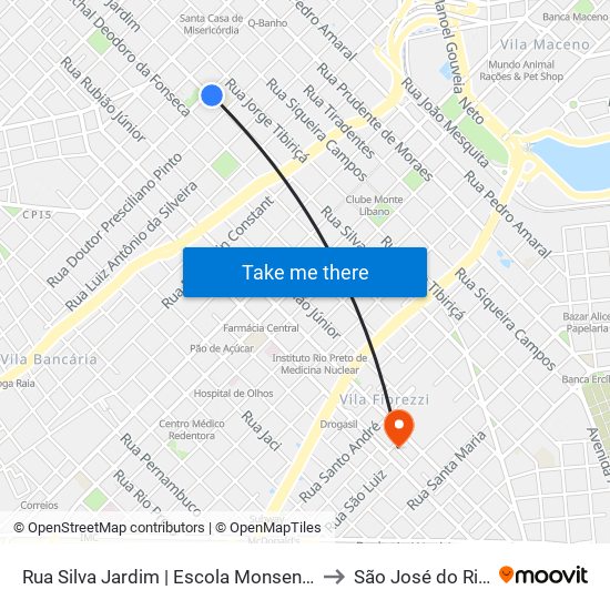 Rua Silva Jardim | Escola Monsenhor Gonçalves to São José do Rio Preto map