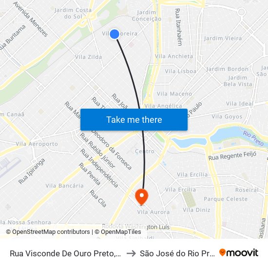 Rua Visconde De Ouro Preto, 383 to São José do Rio Preto map