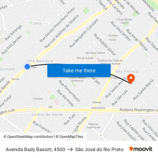 Avenida Bady Bassitt, 4500 to São José do Rio Preto map