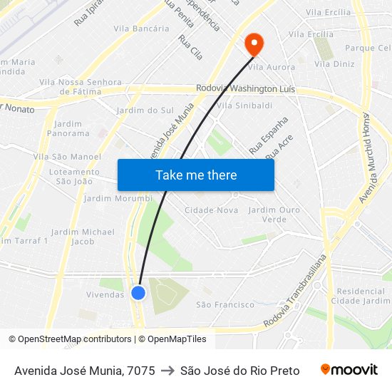 Avenida José Munia, 7075 to São José do Rio Preto map