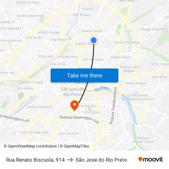 Rua Renato Biscuola, 914 to São José do Rio Preto map