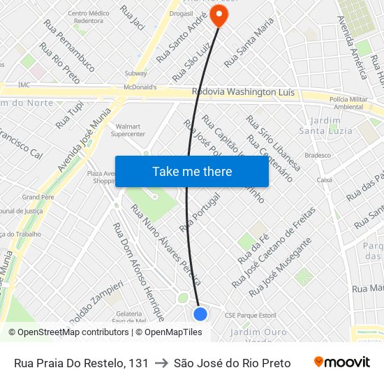 Rua Praia Do Restelo, 131 to São José do Rio Preto map