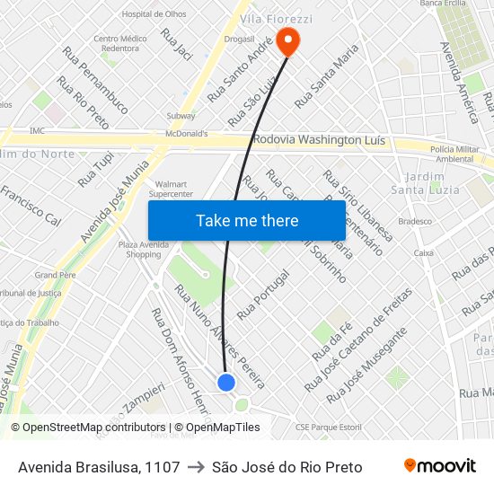 Avenida Brasilusa, 1107 to São José do Rio Preto map