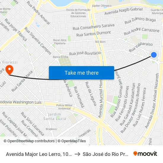 Avenida Major Leo Lerro, 1075 to São José do Rio Preto map