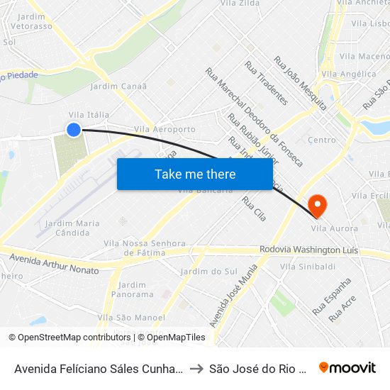 Avenida Felíciano Sáles Cunha, 1010 to São José do Rio Preto map