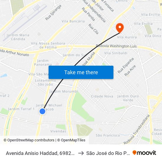 Avenida Anísio Haddad, 6982-7130 to São José do Rio Preto map