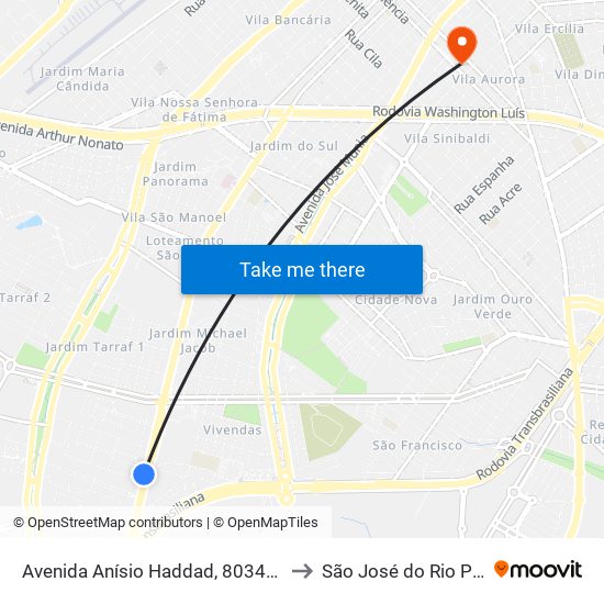 Avenida Anísio Haddad, 8034-8050 to São José do Rio Preto map