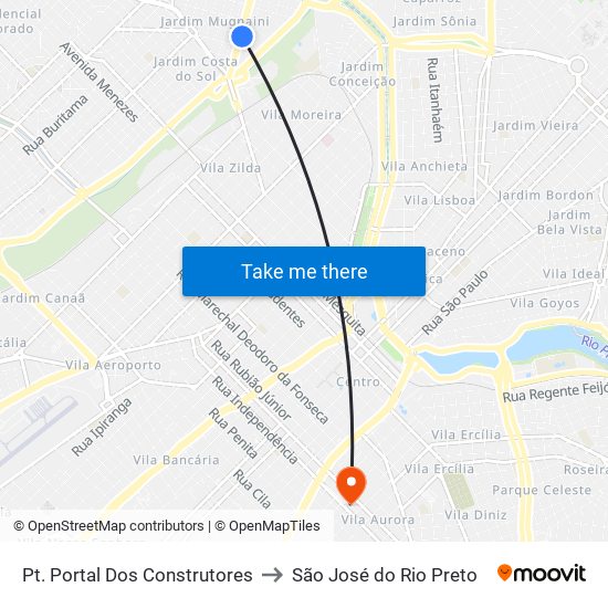 Pt. Portal Dos Construtores to São José do Rio Preto map