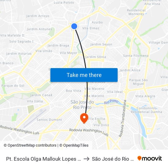 Pt. Escola Olga Mallouk Lopes Da Silva to São José do Rio Preto map