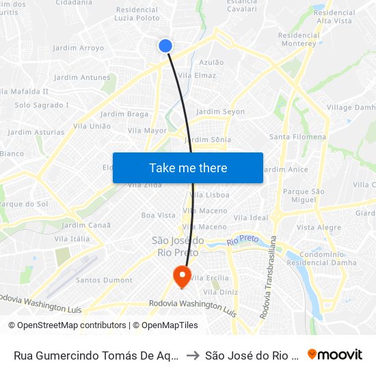 Rua Gumercindo Tomás De Aquino, 60 to São José do Rio Preto map