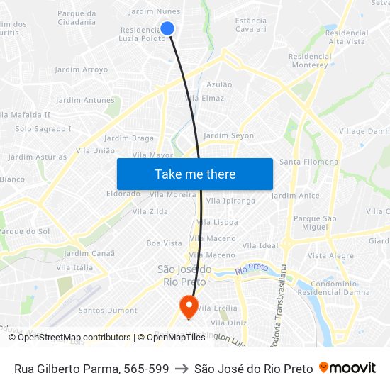 Rua Gilberto Parma, 565-599 to São José do Rio Preto map