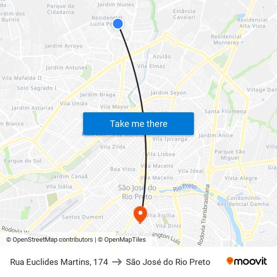 Rua Euclides Martins, 174 to São José do Rio Preto map