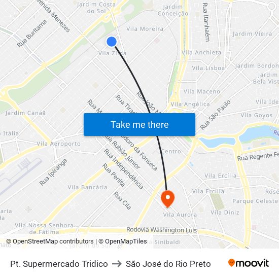 Pt. Supermercado Tridico to São José do Rio Preto map