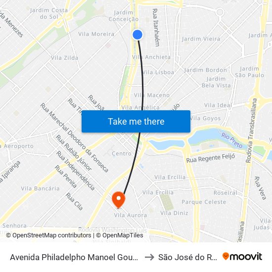 Avenida Philadelpho Manoel Gouveia Neto, 1200 to São José do Rio Preto map