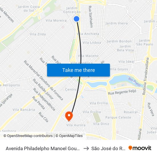 Avenida Philadelpho Manoel Gouveia Neto, 1090 to São José do Rio Preto map