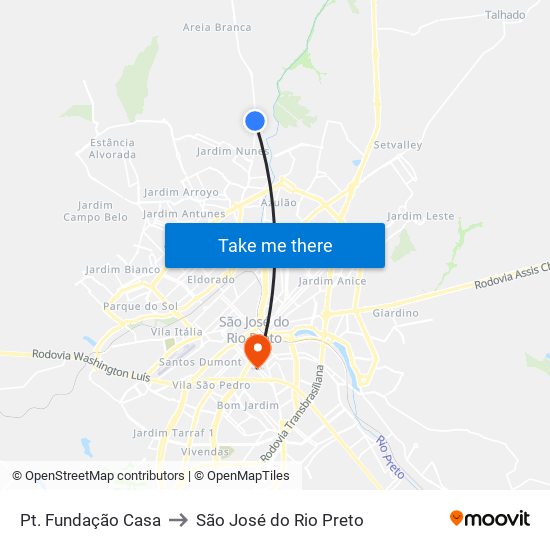 Pt. Fundação Casa to São José do Rio Preto map