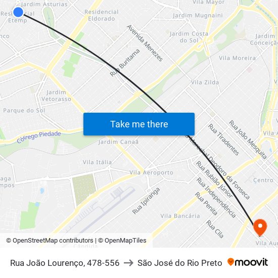 Rua João Lourenço, 478-556 to São José do Rio Preto map