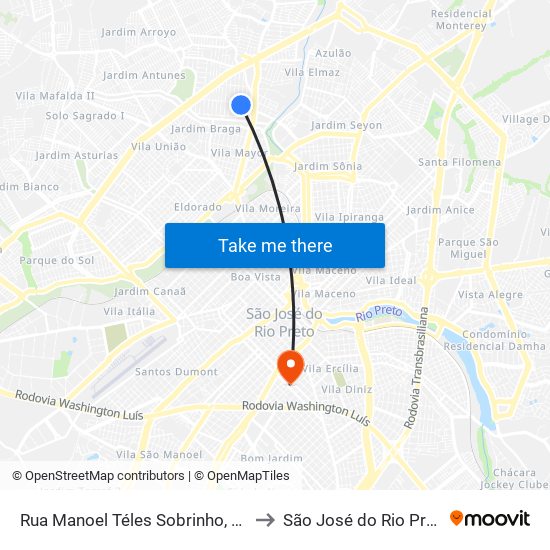 Rua Manoel Téles Sobrinho, 221 to São José do Rio Preto map