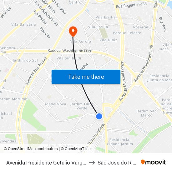 Avenida Presidente Getúlio Vargas, 830-902 to São José do Rio Preto map