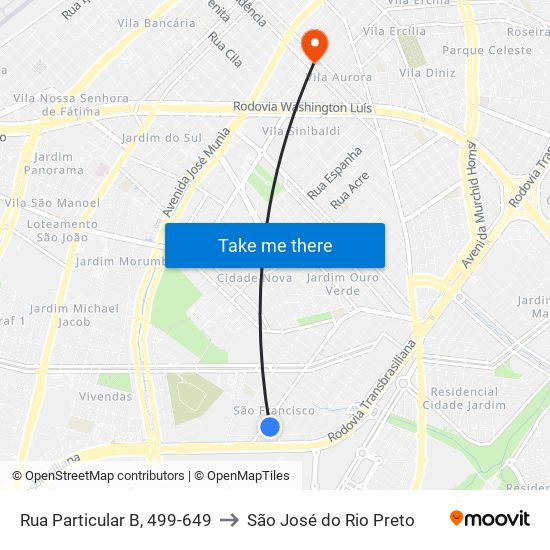 Rua Particular B, 499-649 to São José do Rio Preto map