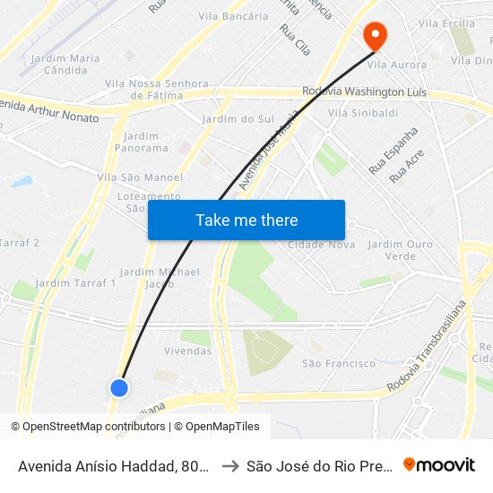 Avenida Anísio Haddad, 8033 to São José do Rio Preto map