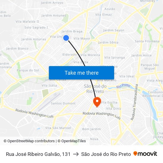 Rua José Ribeiro Galvão, 131 to São José do Rio Preto map