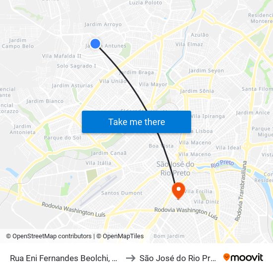 Rua Eni Fernandes Beolchi, 451 to São José do Rio Preto map
