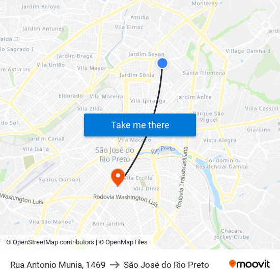 Rua Antonio Munia, 1469 to São José do Rio Preto map