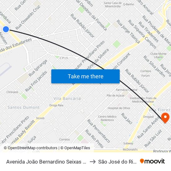 Avenida João Bernardino Seixas Ribeiro, 1200 to São José do Rio Preto map