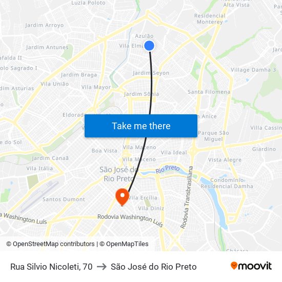 Rua Silvio Nicoleti, 70 to São José do Rio Preto map