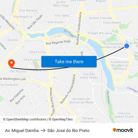 Av. Miguel Damha to São José do Rio Preto map