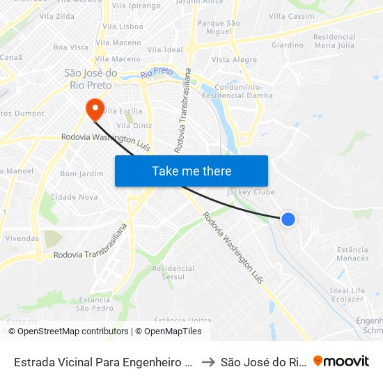 Estrada Vicinal Para Engenheiro Schmitt, 2500 to São José do Rio Preto map