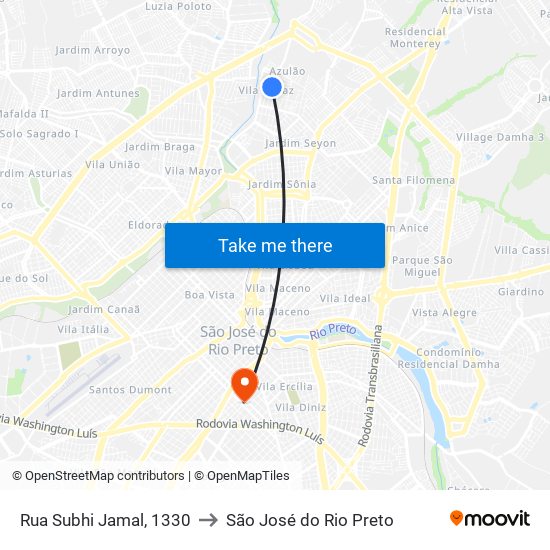 Rua Subhi Jamal, 1330 to São José do Rio Preto map