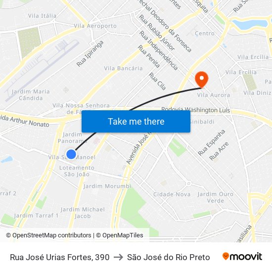 Rua José Urias Fortes, 390 to São José do Rio Preto map