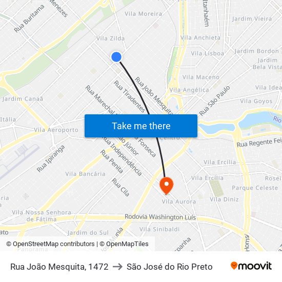 Rua João Mesquita, 1472 to São José do Rio Preto map