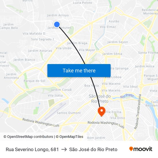 Rua Severino Longo, 681 to São José do Rio Preto map