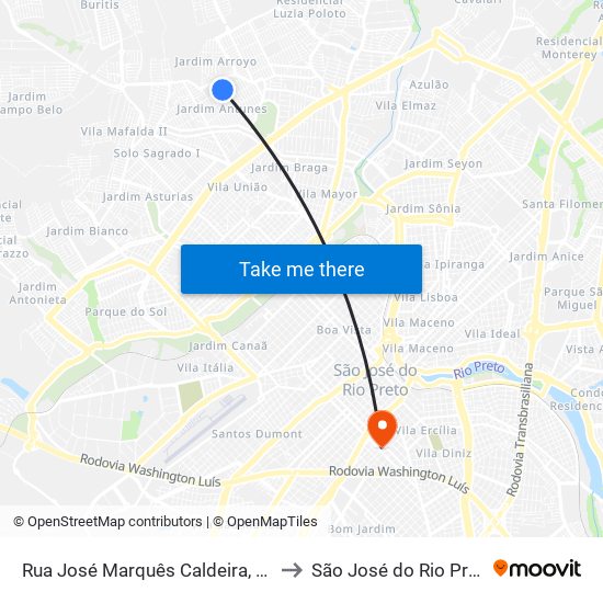 Rua José Marquês Caldeira, 580 to São José do Rio Preto map