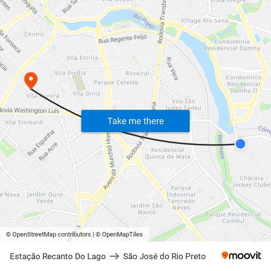 Estação Recanto Do Lago to São José do Rio Preto map