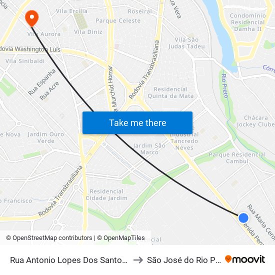 Rua Antonio Lopes Dos Santos, 947 to São José do Rio Preto map