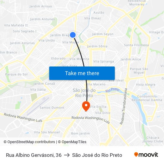 Rua Albino Gervásoni, 36 to São José do Rio Preto map