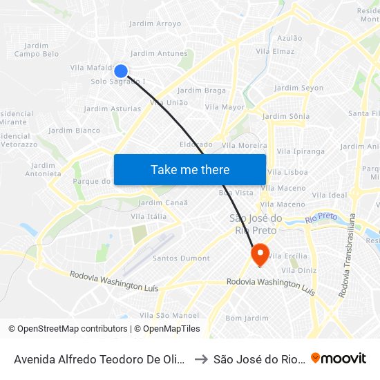 Avenida Alfredo Teodoro De Oliveira, 3137 to São José do Rio Preto map