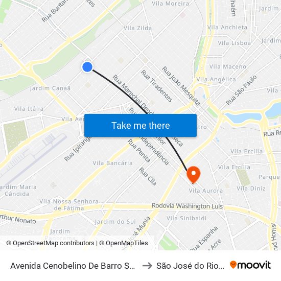 Avenida Cenobelino De Barro Serra, 1413 to São José do Rio Preto map