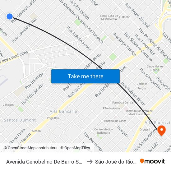 Avenida Cenobelino De Barro Serra, 1841 to São José do Rio Preto map