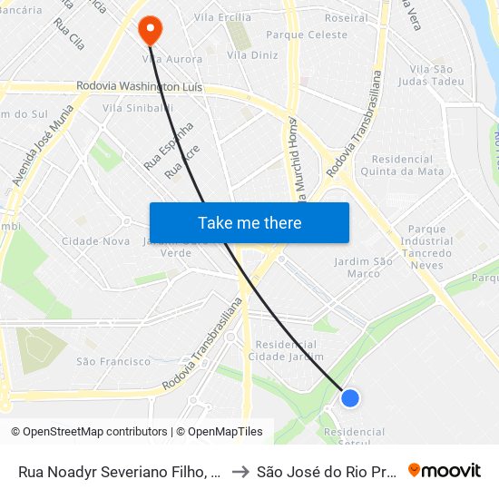 Rua Noadyr Severiano Filho, 211 to São José do Rio Preto map