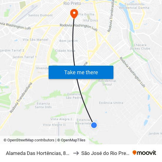 Alameda Das Hortências, 831 to São José do Rio Preto map