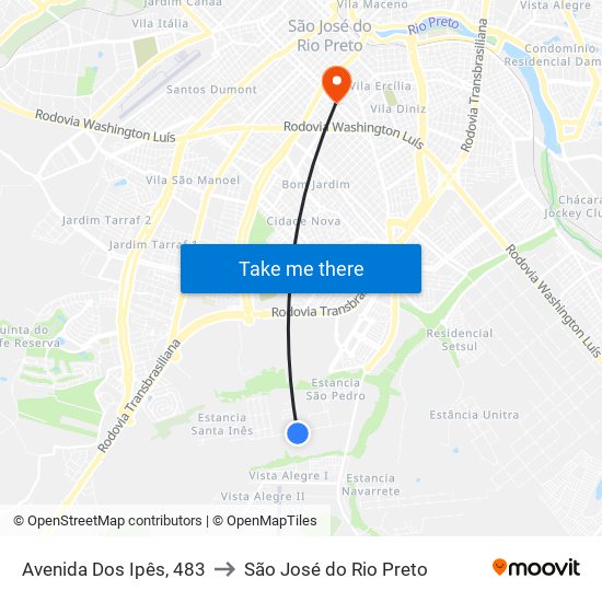 Avenida Dos Ipês, 483 to São José do Rio Preto map