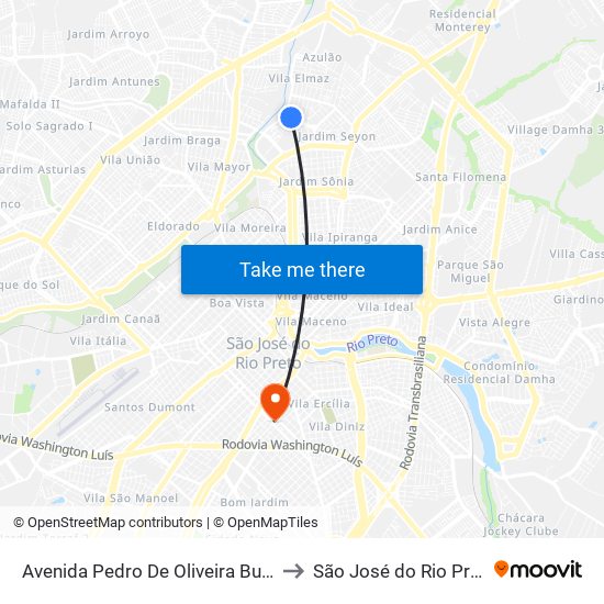 Avenida Pedro De Oliveira Bueno to São José do Rio Preto map