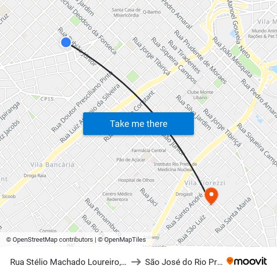 Rua Stélio Machado Loureiro, 246 to São José do Rio Preto map